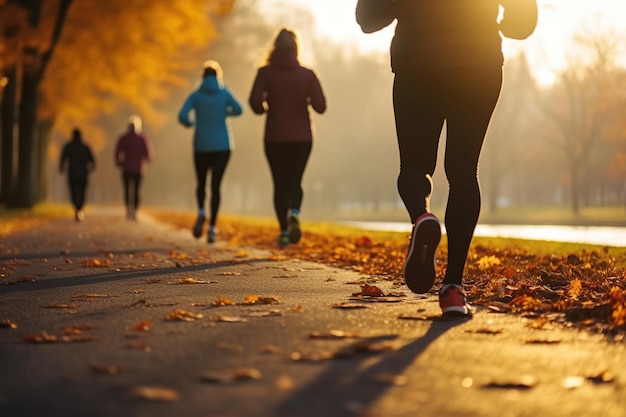 Persone che corrono tra le foglie d'autunno