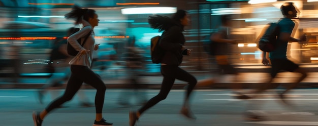 Persone che corrono velocemente in città