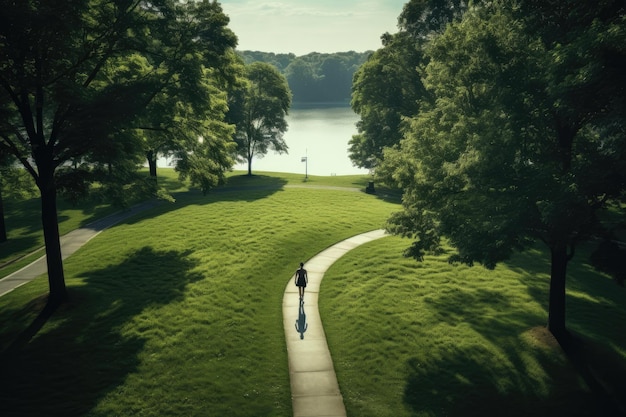 Persone che fanno jogging nel parco durante una buona giornata e un buon tempo AI generativa