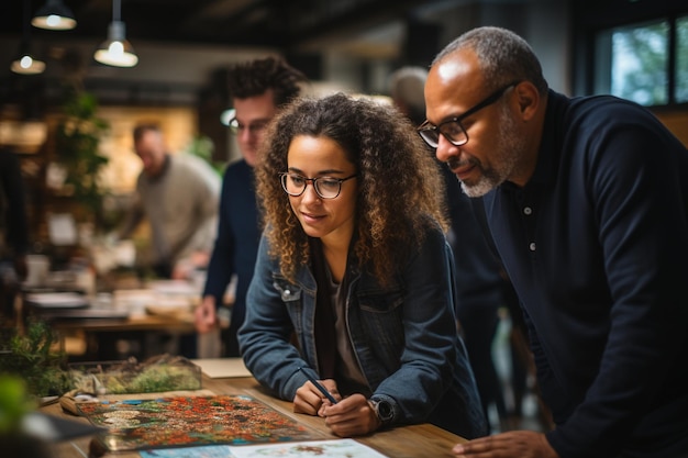 Persone che guardano una mappa in un caffè