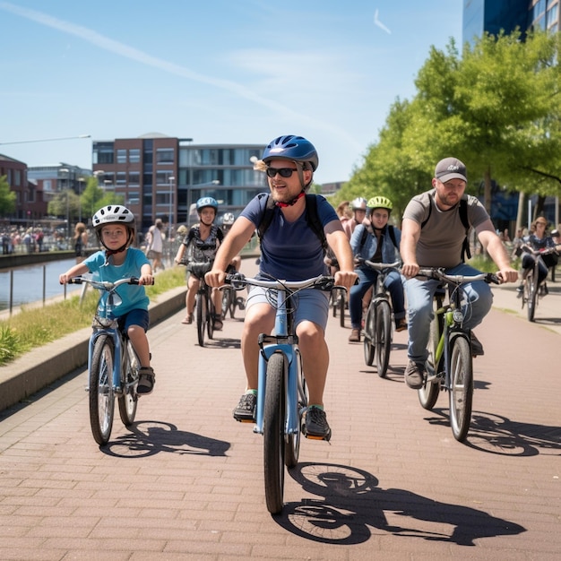 Persone che guidano una bicicletta ciclisti ciclisti felici