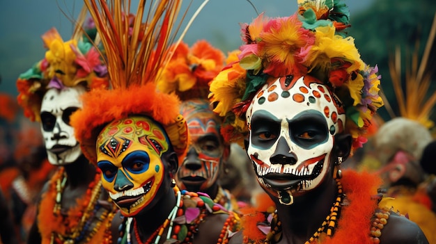 persone che indossano maschere e maschere sono viste in una festa.