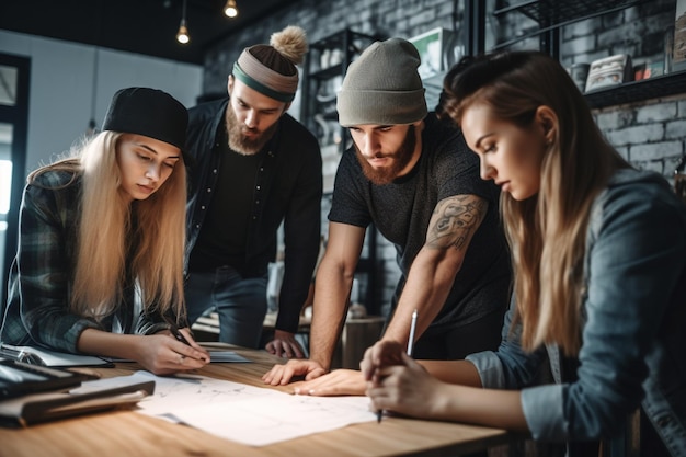 Persone che lavorano a un progetto in una stanza buia