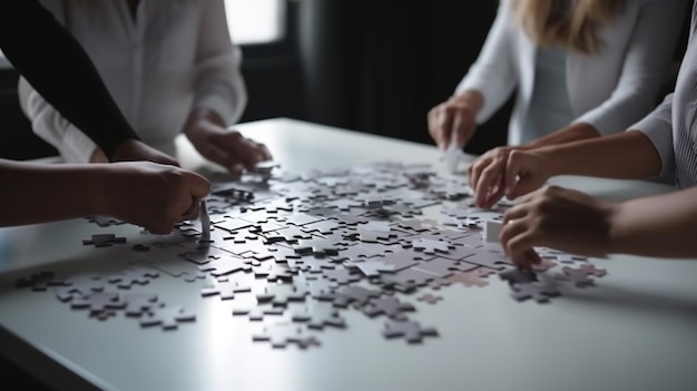 Persone che lavorano su un puzzle su un tavolo