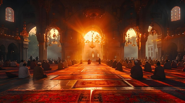 Persone che pregano in una moschea Fotografia di architettura islamica