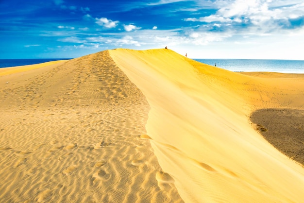 Persone che riposano in cima alla grande duna di sabbia
