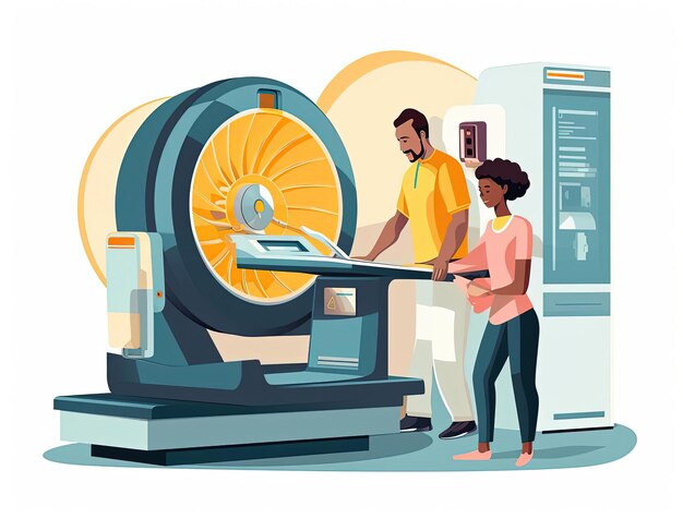 persone che utilizzano l'unità a raggi X digitali e la risonanza magnetica nello stile di illustrazioni grafiche a grassetto