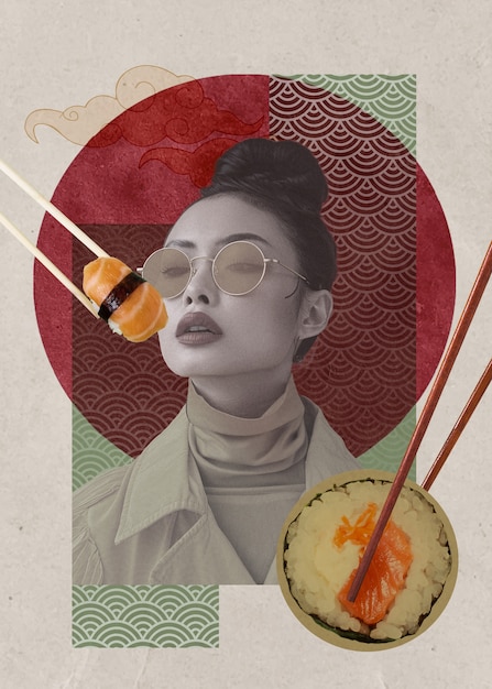 Persone con collage di sushi