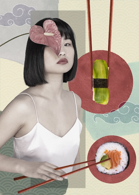 Persone con collage di sushi