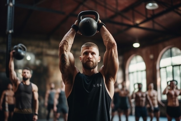 Persone con tiro medio che si allenano con i kettlebell