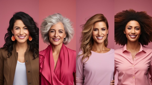 Persone di bellezza e concetto di moda gruppo di donne sorridenti su collage di sfondo rosa