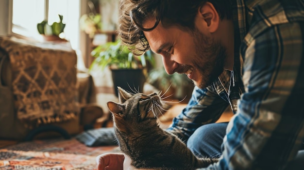 persone felici a casa con l'amore per gli animali domestici preferiti e il pragma dell'amicizia