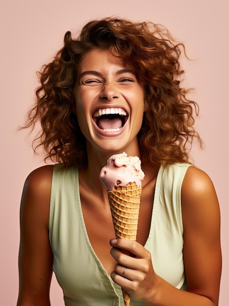 Persone felici donna sorridente e con un gelato in mano