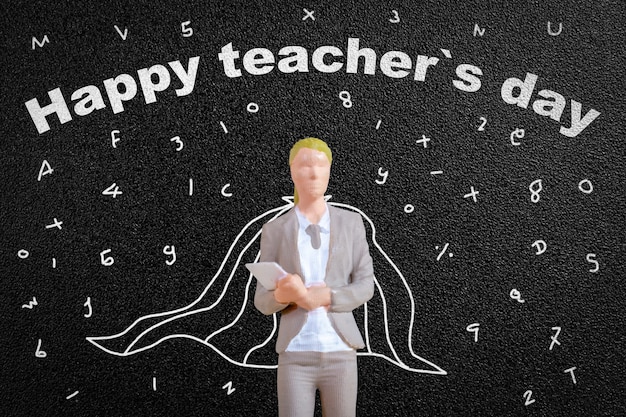 Persone in miniatura Insegnante davanti alla lavagna, concetto della Giornata mondiale dell'insegnante