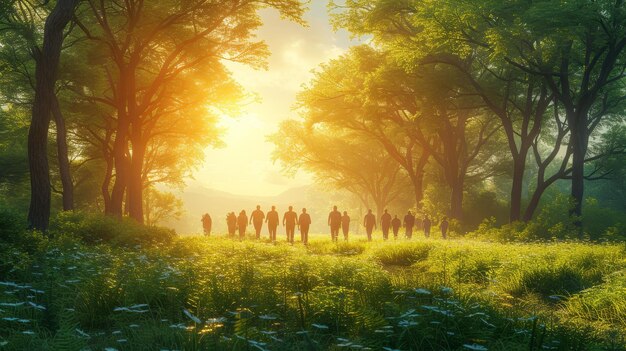 Persone in natura che lavorano come volontari pianificano e guidano insieme con visione e strategia di leadership Direttori senior o principali in foreste, parchi e progetti ecologici