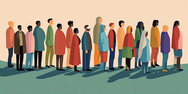 persone in piedi insieme in diversi colori nello stile di john holcroft