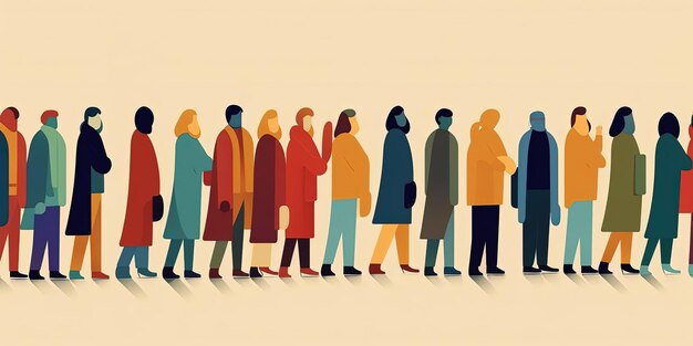 persone in piedi insieme in diversi colori nello stile di john holcroft