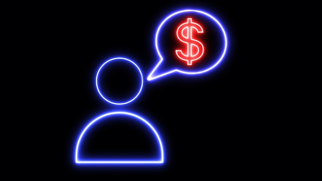 Persone luminose al neon con l'icona del dollaro su uno sfondo nero