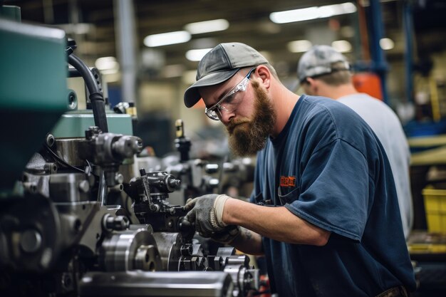 Persone qualificate che operano varie macchine in un'azienda manifatturiera o industriale