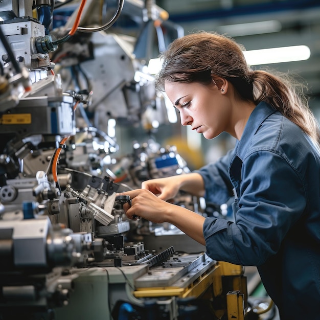 Persone qualificate che operano varie macchine in un'azienda manifatturiera o industriale