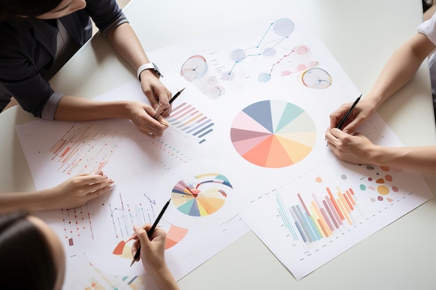 Persone sedute a un tavolo con sopra un diagramma e un grafico