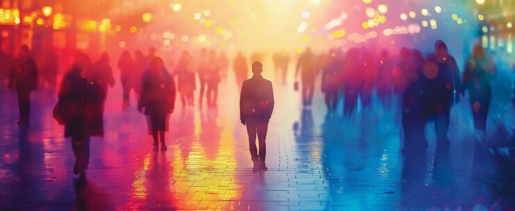 Foto persone sfocate che camminano in una folla