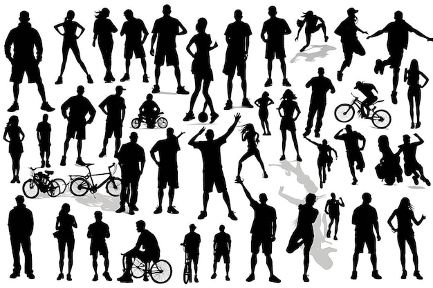 Persone sportive, silhouette di uomini e donne