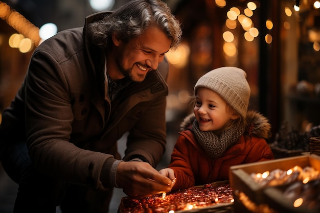 Persone sullo sfondo del Natale che catturano momenti di gioia