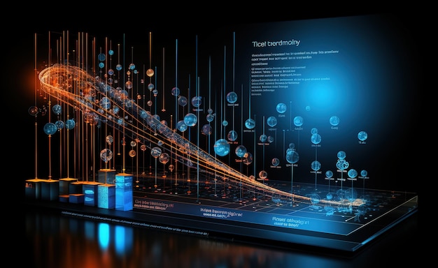 Perspettiva digitale Progettazione astratta di numeri griglie di luce ed elementi frattali sul tema