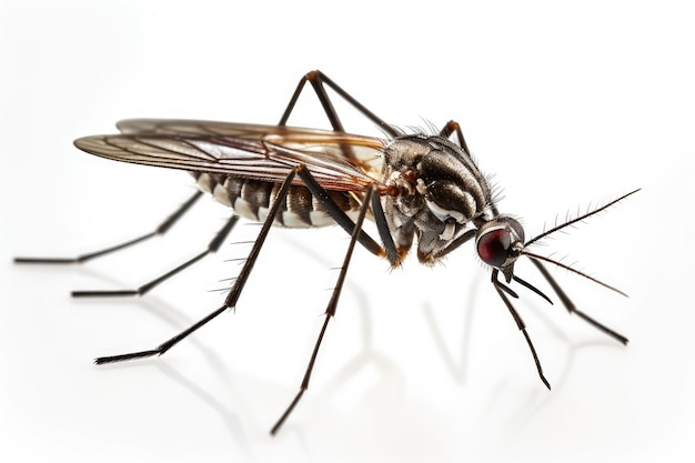 Pesante zanzara infetta da malaria isolata su sfondo bianco