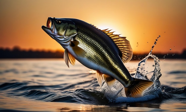 pesca del bass Lake Sunset poster di pesca del bass wallpaper di pesca sullo sfondo