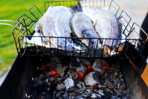 Pesce alla griglia in strada