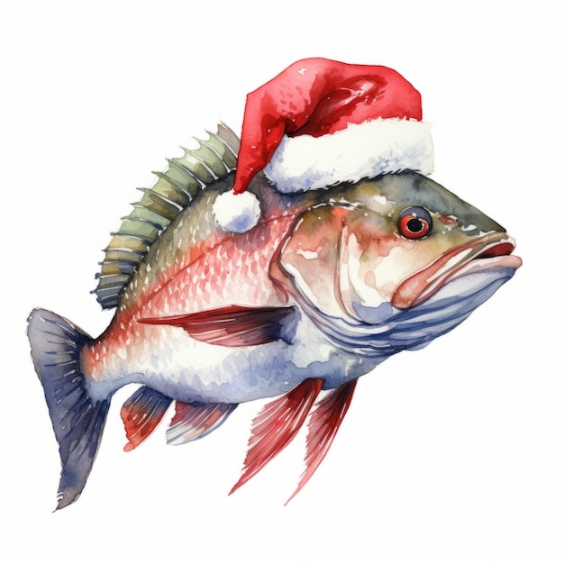 pesce Babbo Natale su sfondo bianco