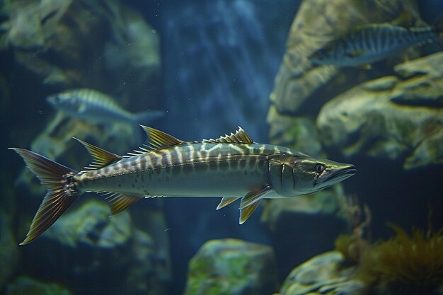 Pesce barracuda in acque azzurre profonde