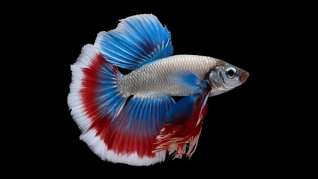 Pesce betta o pesce combattente siamese isolato su sfondo nero concetto di design d'arte fine