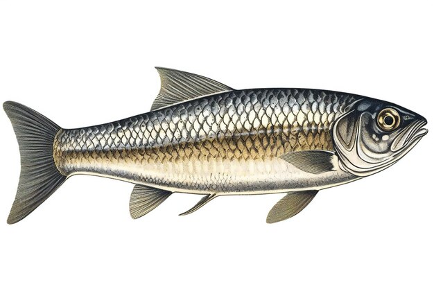 Pesce carpa isolato su sfondo bianco Illustrazione disegnata a mano