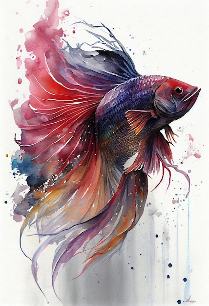 Pesce combattente, stampabile, arte dell'acquerello, carta da parati, poster dell'acquerello, stampa decorativa, colorata