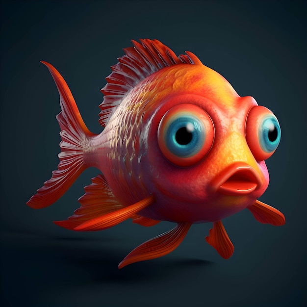 Pesce con grandi occhi su sfondo nero illustrazione 3D