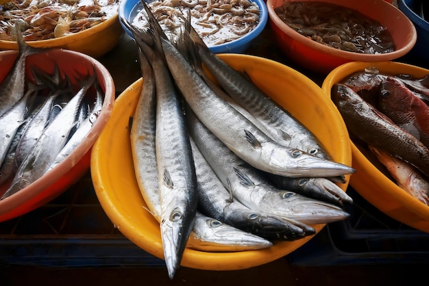 Pesce crudo su una lavagna