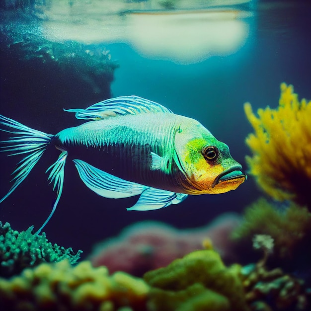 Pesce d'alto mare, squalo, balena, delfino, medusa, pesce di banco, fotografia ad ampio raggio