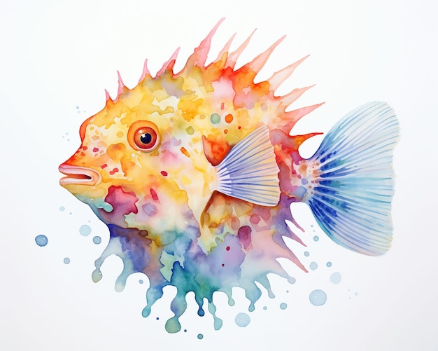 Pesce d'oro cinese giapponese acquerello mondo sottomarino rapido schizzo pittura a colori riccio