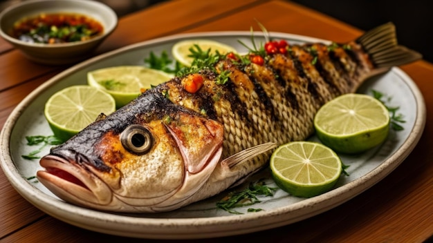 Pesce deliziosamente grigliato pronto per essere assaporato