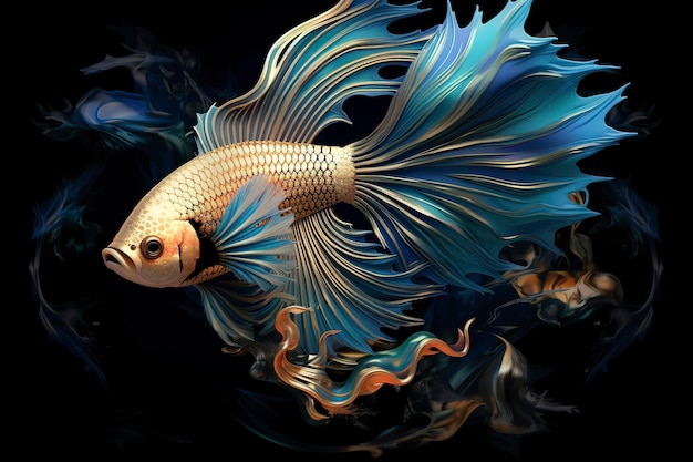 pesce di rendering 3d su sfondo nero IA generativa