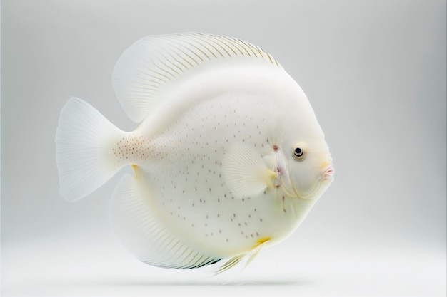 Pesce disco tropicale albino su colore bianco creato con tecnologia ai generativa