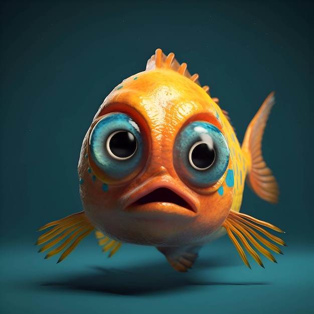 Pesce divertente su sfondo blu illustrazione di rendering 3d