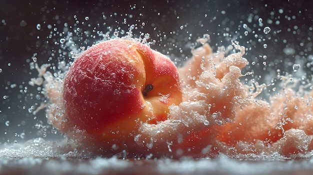 Pesce fresco spruzzato in acqua con gocce dinamiche close-up di deliziosa frutta che rende uno spruzzo perfetto per i temi alimentari e nutrizionali AI