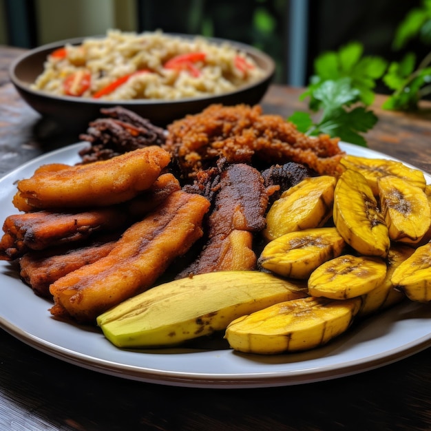 pesce fritto e banane fritte