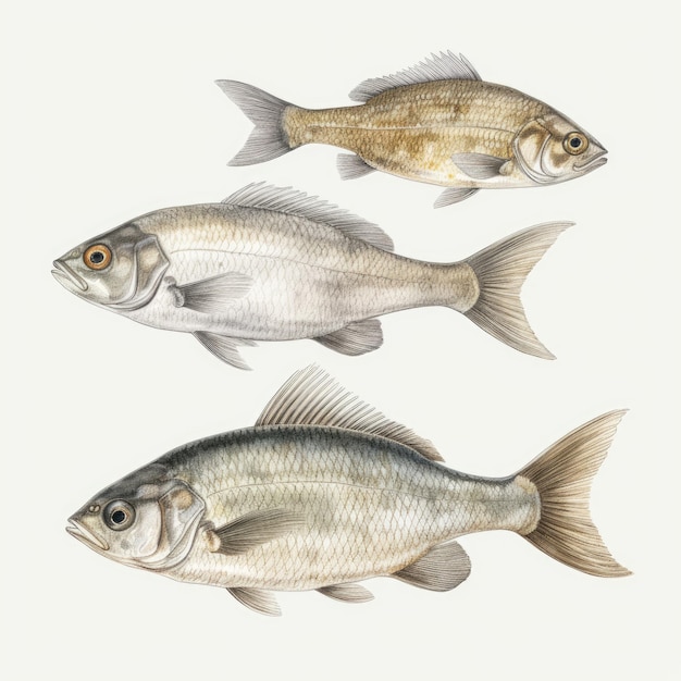 Pesce Menhaden Marrone Disegnato A Mano Con Pelliccia Su Sfondo Bianco