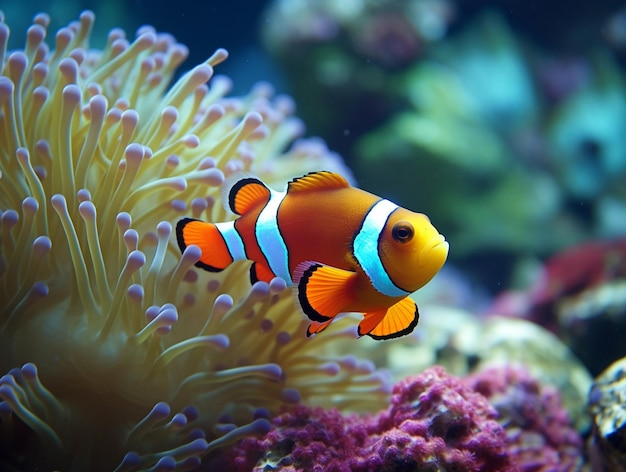 Pesce pagliaccio nella natura sottomarina