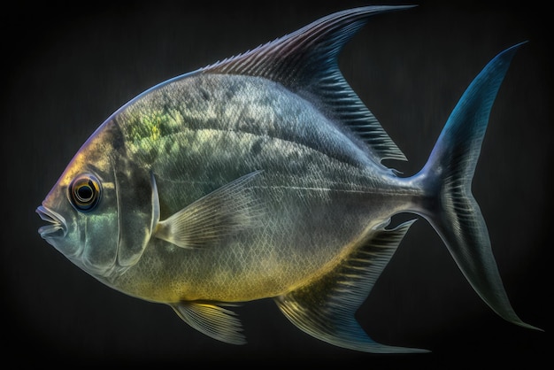 Pesce pomfret colorato isolato su uno sfondo nero pesci di mare profondo